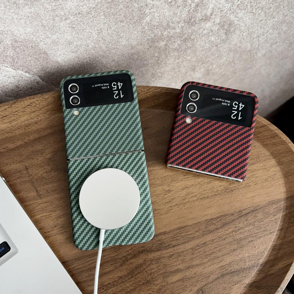 For Samsung Galaxy Z Flip4 5G Magnetic Case Carbon Fiber Texture Slim Shockproof PC Phone Cover