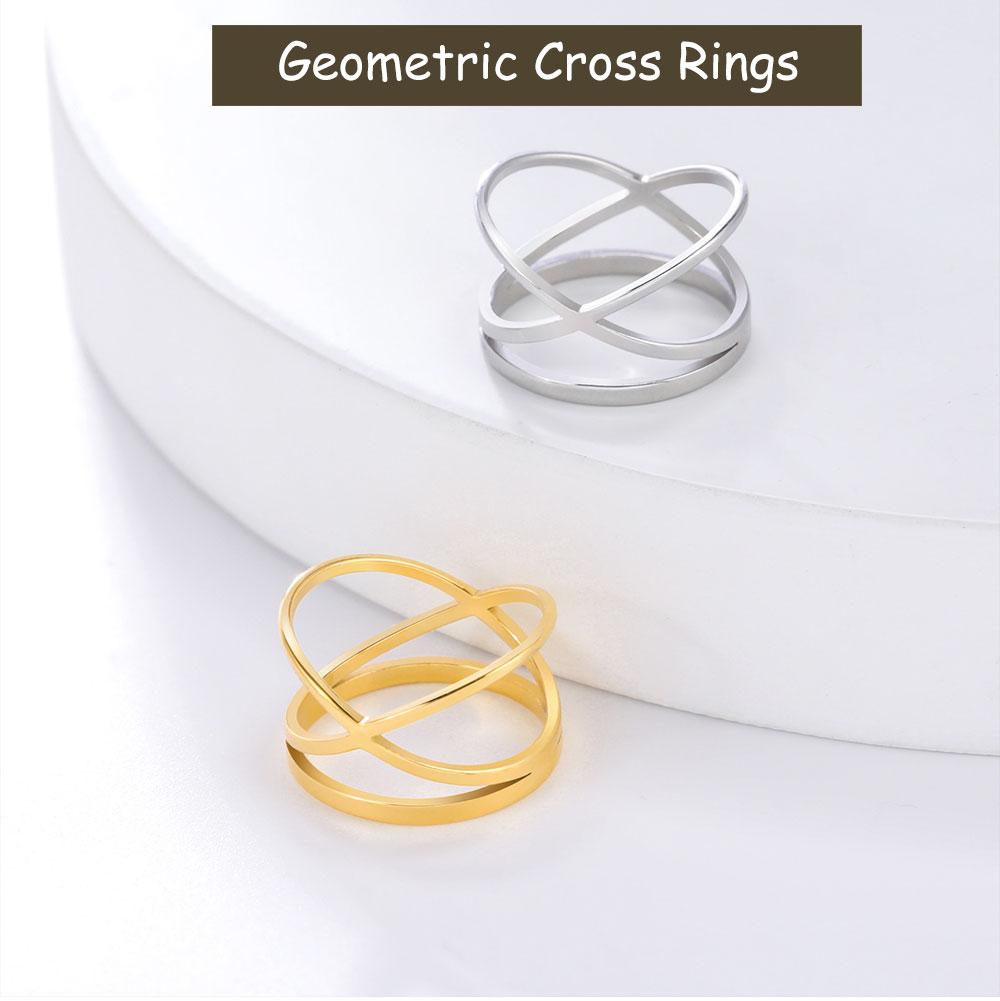 Cazador Stainless Steel Geometric Cross Rings for Women Minimalist Gold Color Finger Rings 2026 Jewelry Mother Day Party Gift