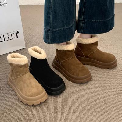 Зимние женские сноубутсы на толстой подошве, увеличивающие рост, новые зимние утепленные и утолщенные термохлопковые женские ботинки с коротким голенищем