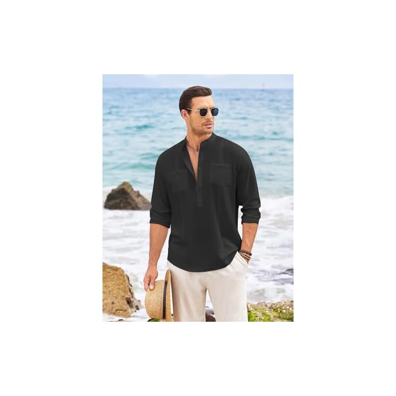 Macsivo Cotton Blend Solid Casual Short Kurta For Men Long Sleeve Mandarin Collar Stylish Shirt Kurta For Men Sky
