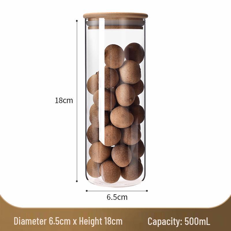 Стеклянная банка для хранения с бамбуковой крышкой - Влагонепроницаемая, пищевая, прозрачный кухонный контейнер