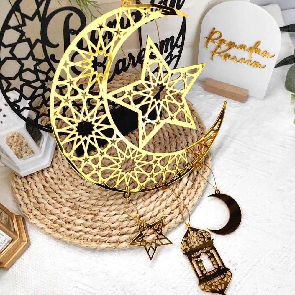 Зеркальный настенный подвес Ид Мубарак Акриловые подвески в виде луны и звезды Праздничные принадлежности