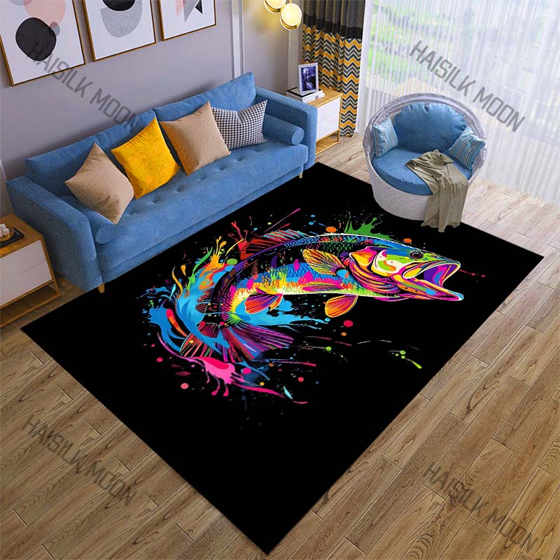 1PC Vibrant jumping fish paint splashes Carpet for Living Room Bedroom Sofa Home Decor Rus Non-slip Floor Mat Luxury Gift