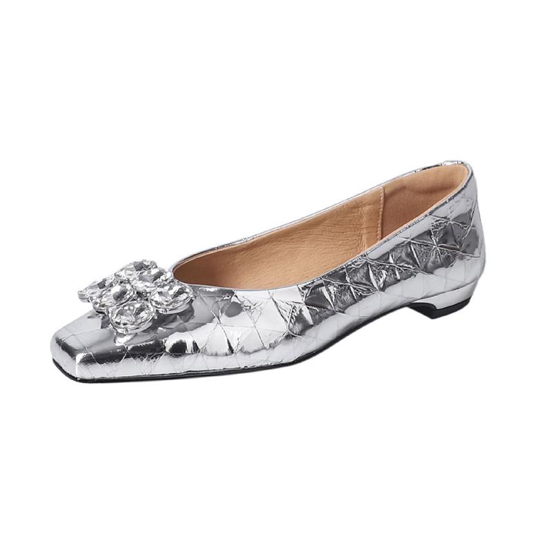 Spring New Fashion Genuine Leather Women Pumps Square Toe Shoes Party Shoes Slip On Mule Outwear Sexy Pointy Toe Textured Shoes