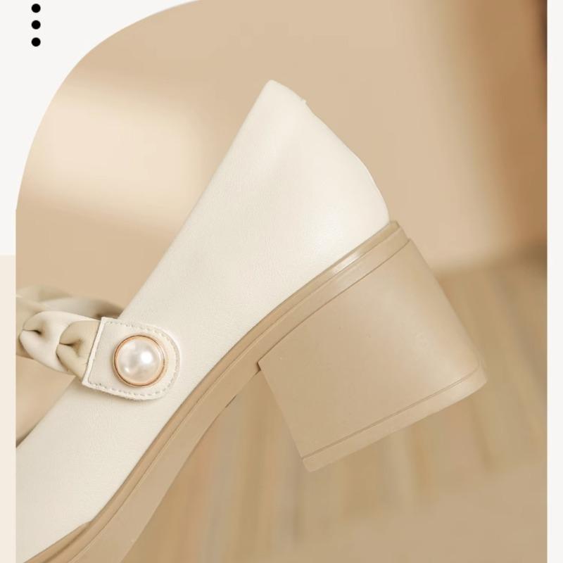 Французские женские туфли Marie Jane, осенние туфли телесного цвета на толстом каблуке и высоком каблуке.