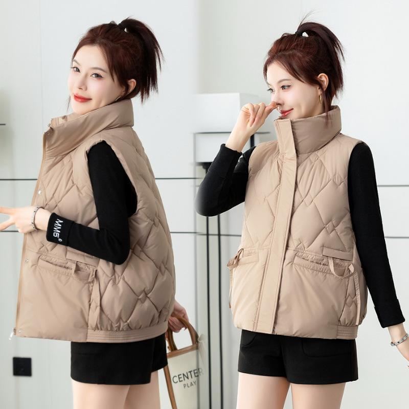 Down Cotton Vest Women's 2024 Autumn and Winter New Korean Version Stand-up Collar Fashionable Loose Warm Thickened Vest Jacket