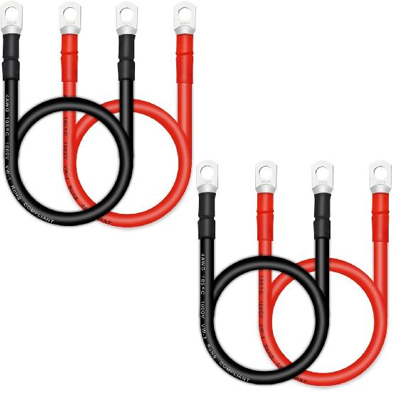 4 AWG Battery Cables with 3/8 inch Copper Terminals(2PCS 1FT)