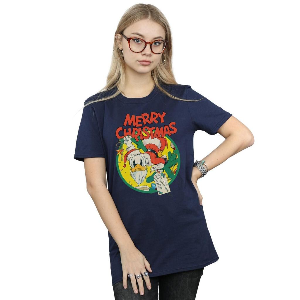 Disney Womens/Ladies Donald Duck Merry Christmas Cotton Boyfriend T-Shirt