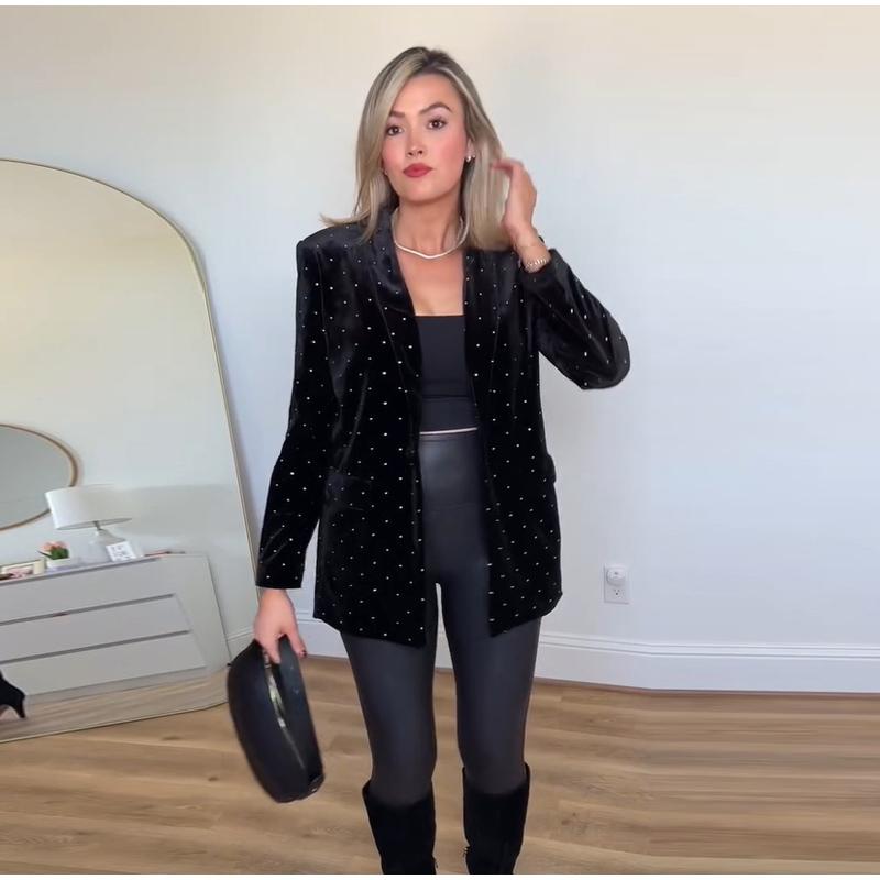 Женский бархатный пиджак Diamond, модный тонкий пиджак с длинными рукавами, женский повседневный пиджак 2025 года, блестящий офисный женский уличный стиль