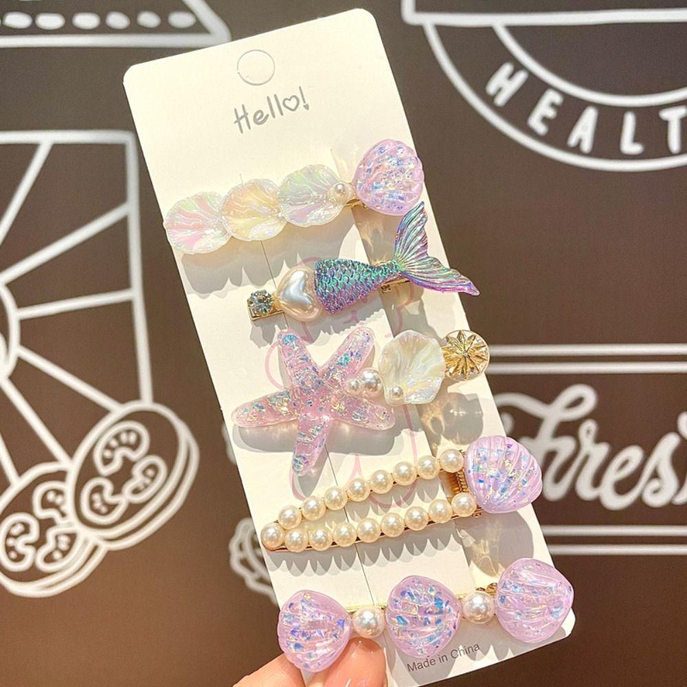 5pcs Ocean Series Shell Starfish Hair Clips Pearl Princess Headdress Hair Accessories