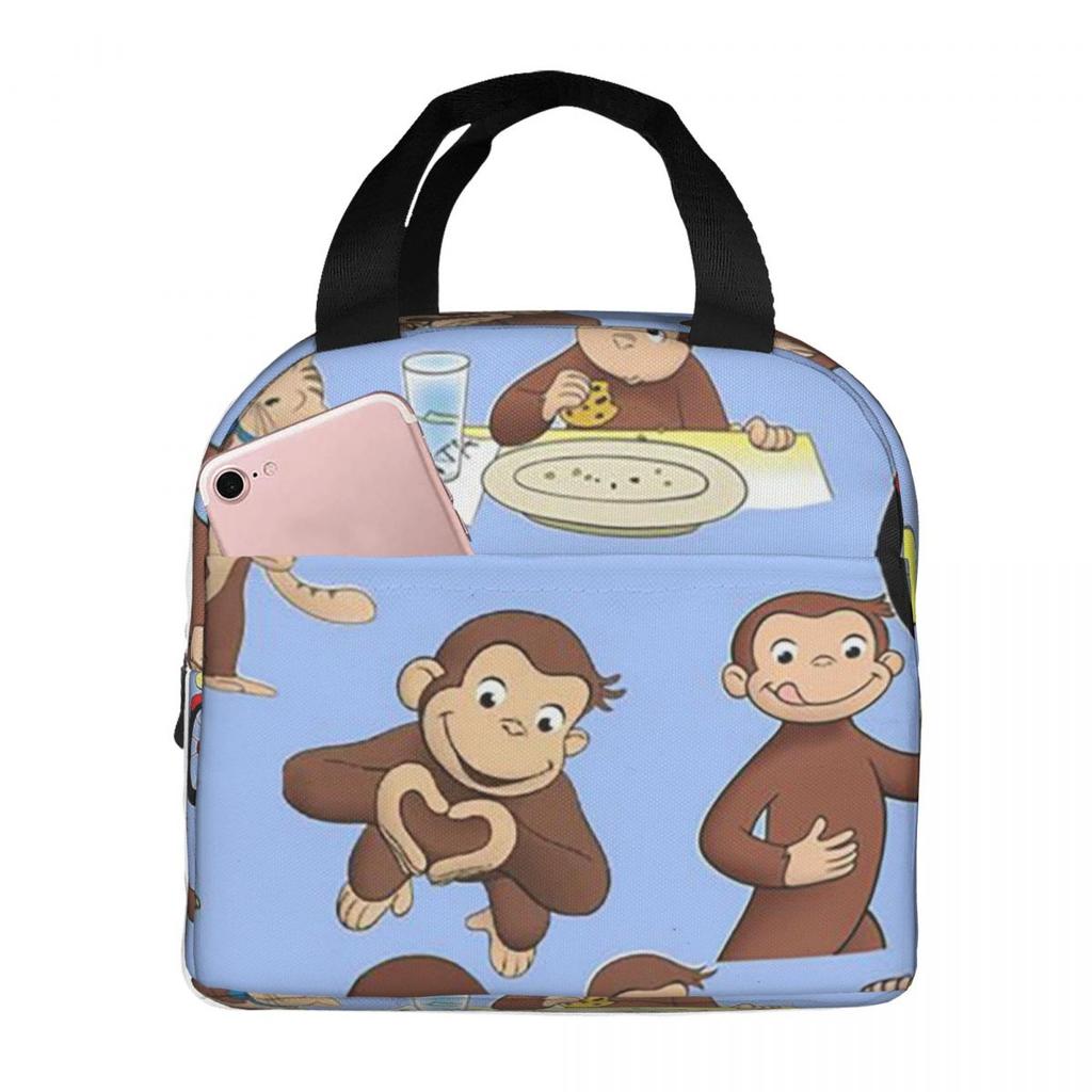 Cartoon Curious George Monkey Anime Insulated Lunch Bag for Women Office Cooler Thermal Food Box Tote Leakproof