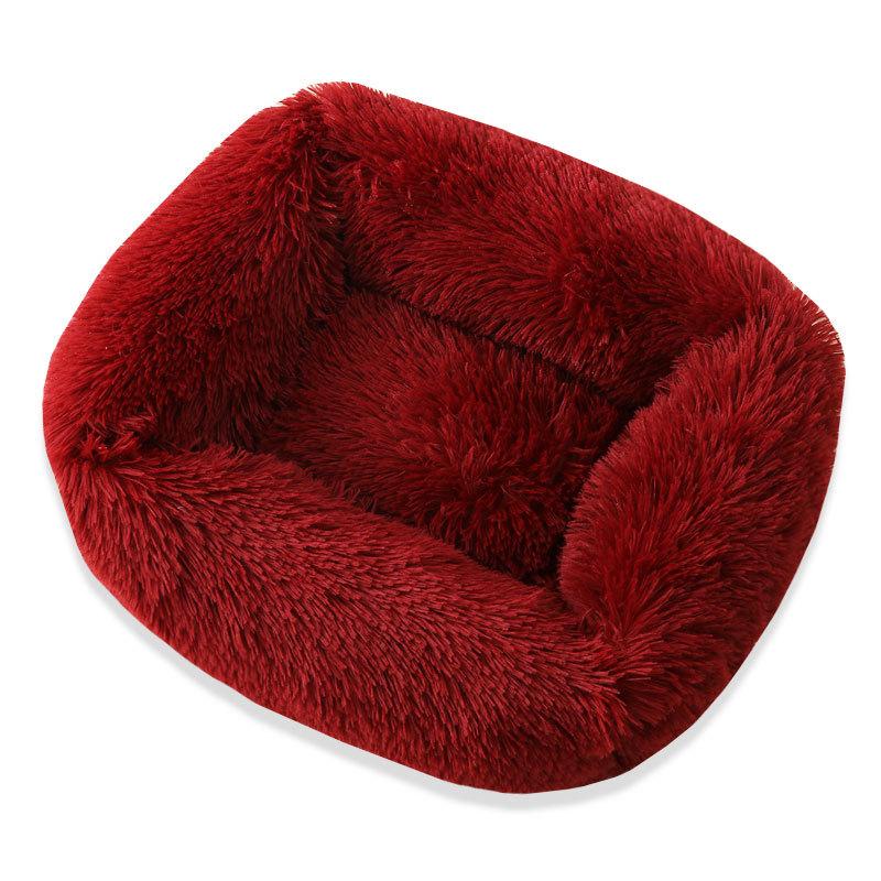 Square Dog Cat Bed with Side Cover Medium Large Sofa Plush Kennel Winter Warm Puppy Mat Nest Soft House Non-slip Basket Cushion