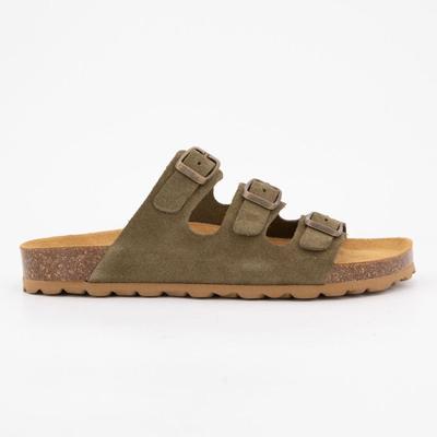 Женские кожаные мюли с тройной пряжкой цвета хаки