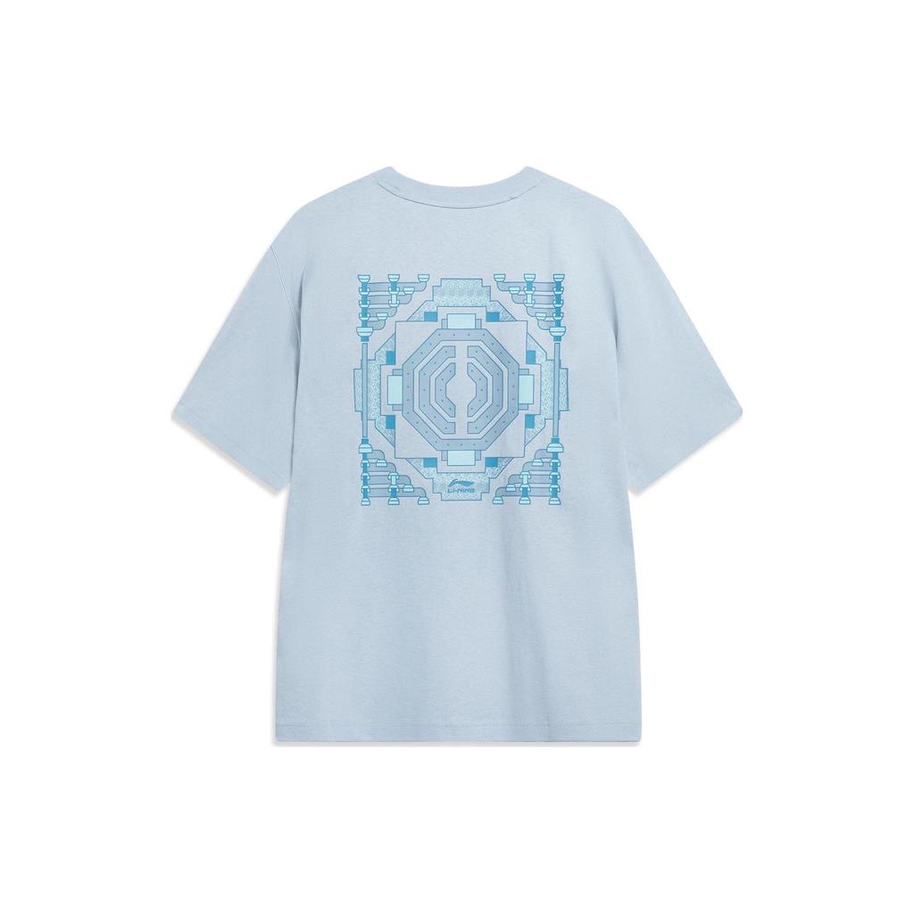 Li-Ning Спортивная модная серия с принтом и надписью с круглым вырезом и короткими рукавами, мужские топы, небесно-голубой AHST419-2