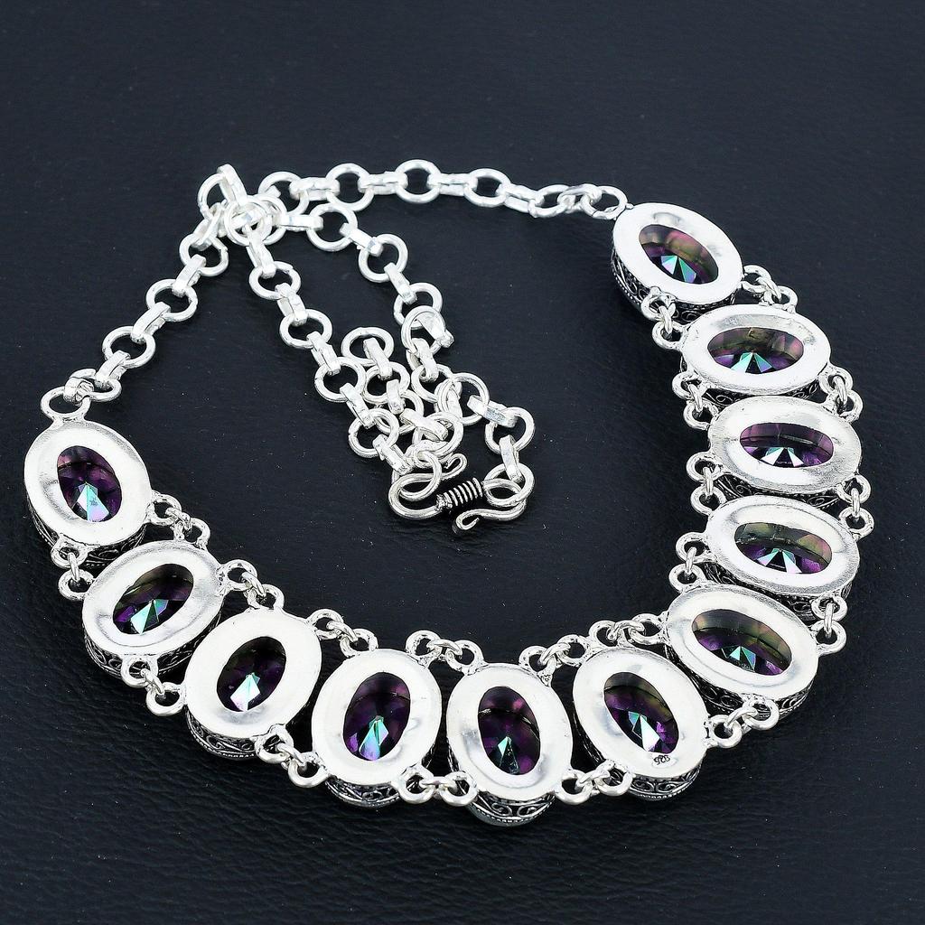 Натуральный радужно-мистик-топаз драгоценный камень ручной работы из стерлингового серебра 925 пробы ожерелье браслет комплект, антикварный ювелирный комплект, свадебные подарки браслет для подарков