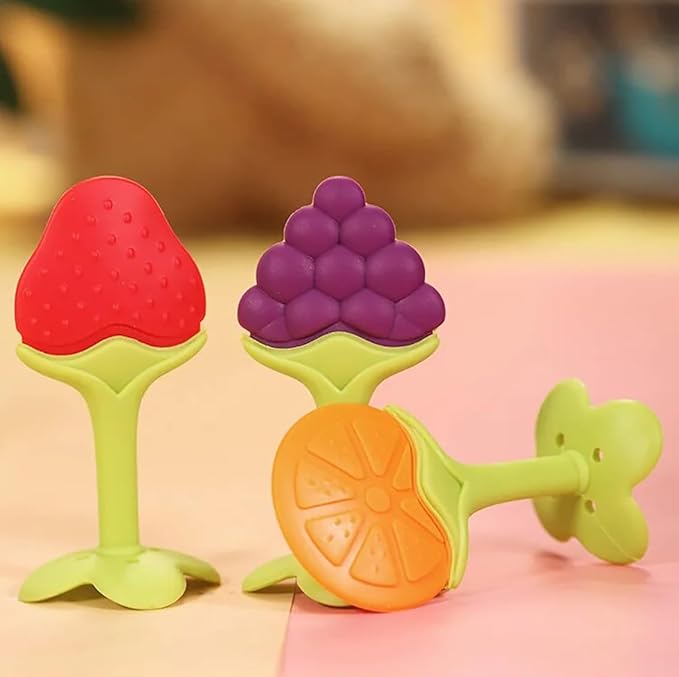 Pack of 2 Baby Fruit Teether – Soft Silicone Teething Toy with Handle for Infants and Toddlers