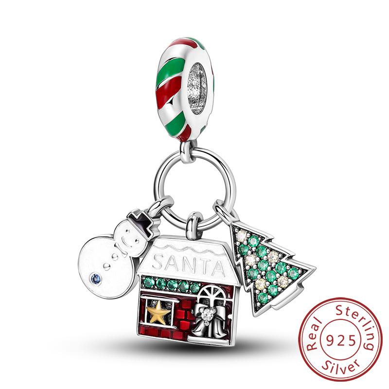 Рождественская серия Шармы Бусины Медь Рождественская елка Снеговик Лось Шарм Подходит для оригинального браслета Подвеска Женские украшения