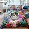 Sugar Skull Comforter Cover Set Teen Girl Bedding Set,Sugar Skull Decor Bedding Skull Roses Floral Print Duvet Cover Set