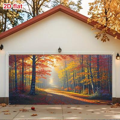 2D плоская печать Осенний фон для гаражных ворот, Осенний лесной фон для фотосъемки
