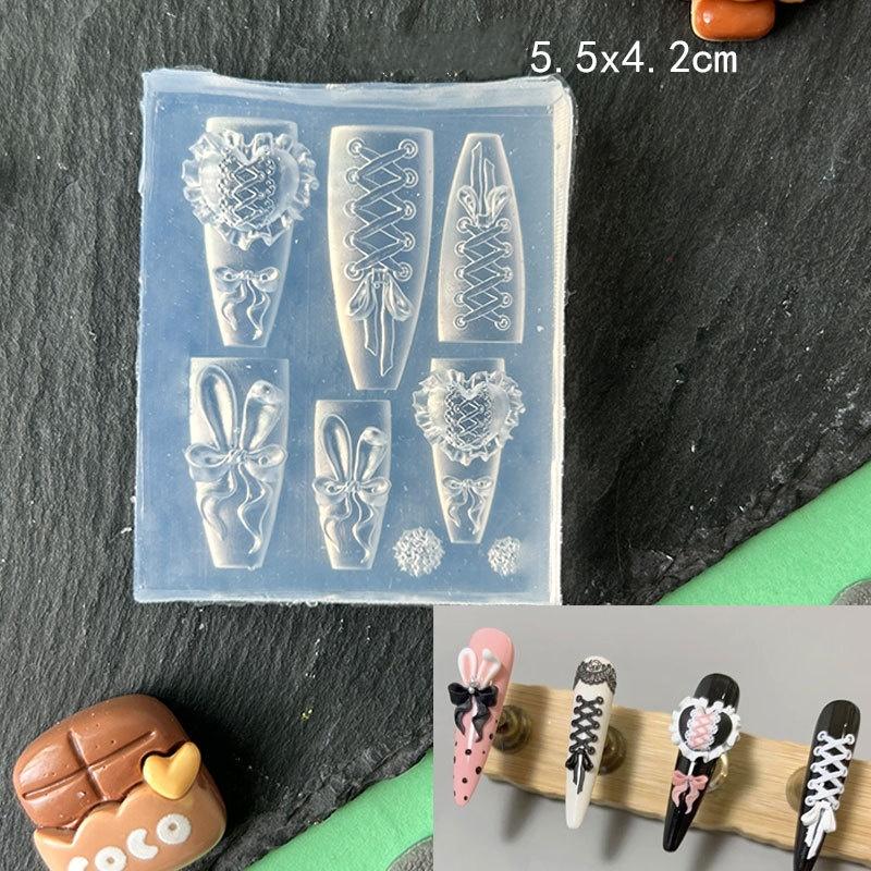 Сладкий бантик 3D силиконовая форма для ногтей Сердце Шаблоны для ногтей DIY Украшение для ногтей Пластины для стемпинга Инструменты для маникюрного дизайна