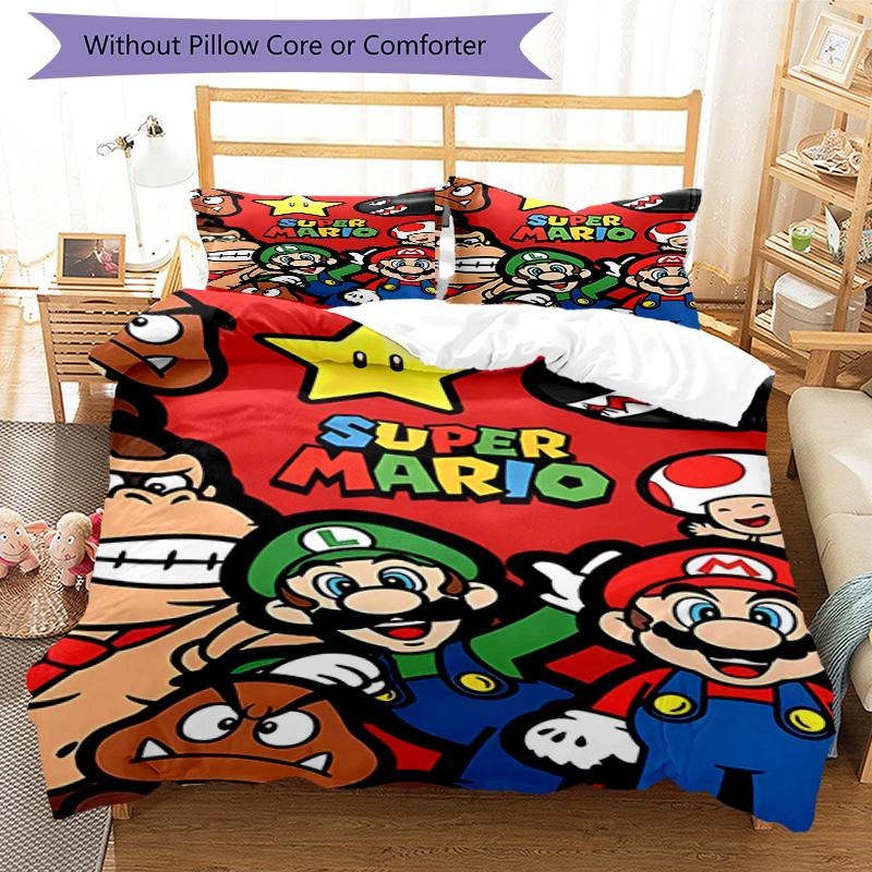 3pcs Mario Bedding Set Duvet Cover Closure Includes 1 Duvet Cover & 2 Pillowcases, Soft and Comfortable for All Seasons.