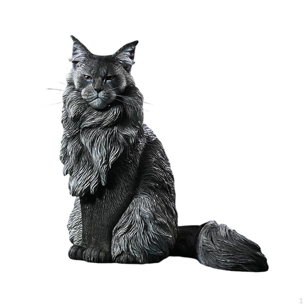Фигурка кота мейн-куна, украшение для газона, компактная реалистичная скульптура, смола, статуя животного для двора