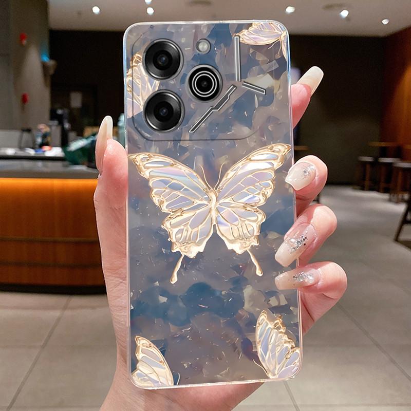 Чехол для телефона Tecno Pova 6 Pro 5G LI9 Чехол Tecno Pova 6 5G LI7 Задняя крышка Роскошный Прозрачный Мягкий ТПУ Чехол с бабочками и цветами