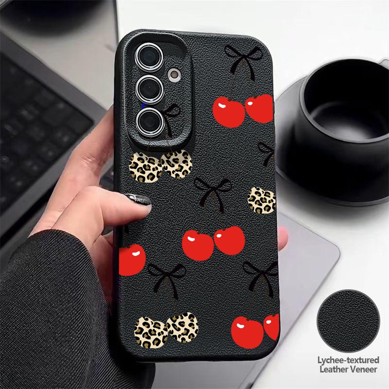 Мультяшный Чехол с Фруктами Вишни Для Samsung S26 Ultra S25 A18 S24 S23 S22 S21 FE A15 A16 A17 A35 A36 A37 A54 A55 A56 A57 Силиконовый Чехол с Текстурой Кожи