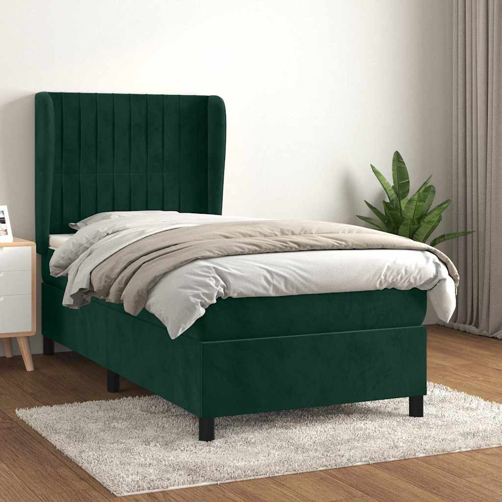 Box Spring Bed with Mattress Dark Green 100x200 cm Velvet
