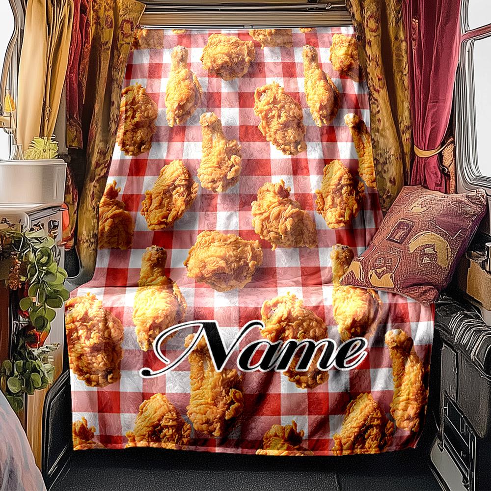 Delicious Fried Chicken On Checkered Tablecloth Blanketcustomize Your Name Lightweight Comfortable And Stylish Blanket For Travel Bed Home Chair