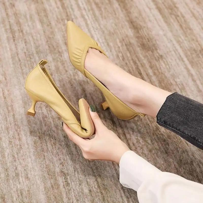 Нескользящая обувь для женщин в корейском стиле, женские туфли-лодочки на среднем каблуке, роскошные женские летние предложения, горячая и низкая цена