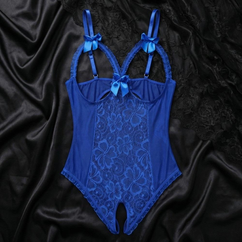 Mesh Hollow Women Underwear Deep V Lace Sling Nightwear Lingerie Lace Bow Bodysuit Gifts