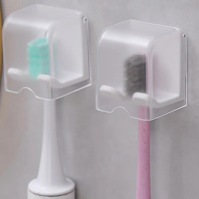 1шт держатель для зубных щеток с крышкой без проколов настенный держатель для зубных щеток самоклеящаяся полка для хранения зубных щеток в ванной комнате