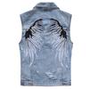 Men's Plus Size Sleeveless Biker Denim Vest with Wing Embroidery & Rivets