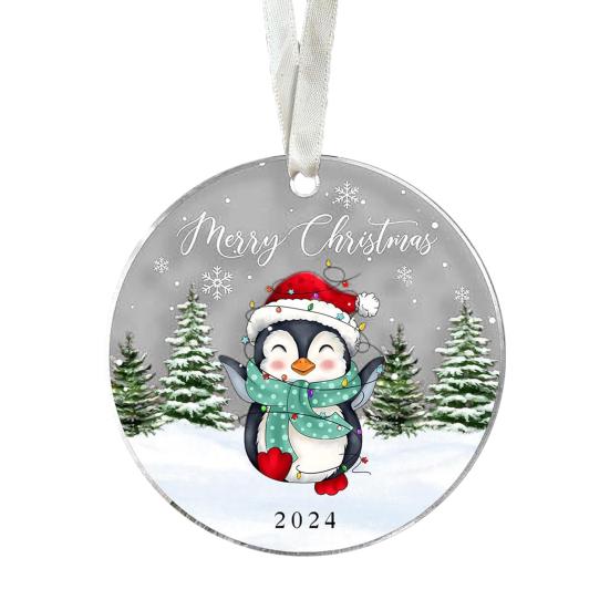 Animal Christmas Ornament 2D Flat Acrylic Ornament Cartoon Santa Hat Animal Hanging Decoration for Christmas Tree Mantel
