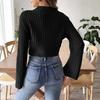 Semi-turtleneck women's sweater short open-button sweater top European and American size autumn and winter new horn-sleeved sweater