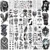 50 Sheets Black Temporary Tattoos For Men Adults Neck Arm Thigh Tattoos Sticker Fake Ealge Dragon Lion Wolf Animals Skull Tatoos Decoration