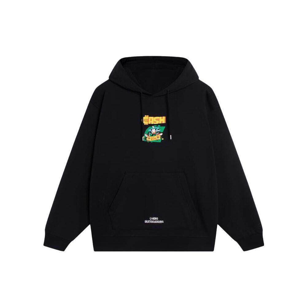 Li Ning X Pablo Ientile Collaboration Cartoon Print Embroidered Pullover Hoodie Men Hoodies Black AWDT161-3