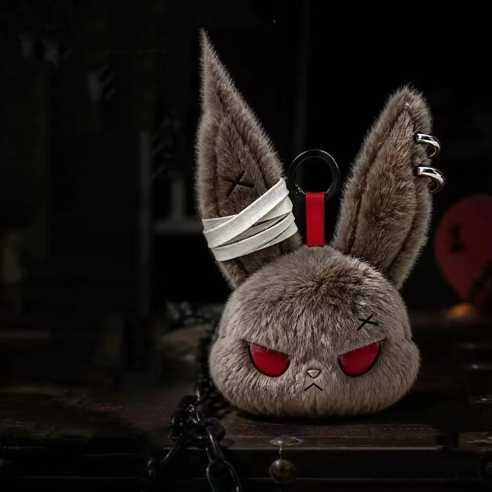 Plush Dark Bunny Plush Doll Embroidered Rabbit Bag Charm Cute Bunny Plush Keychain  Daily Carry