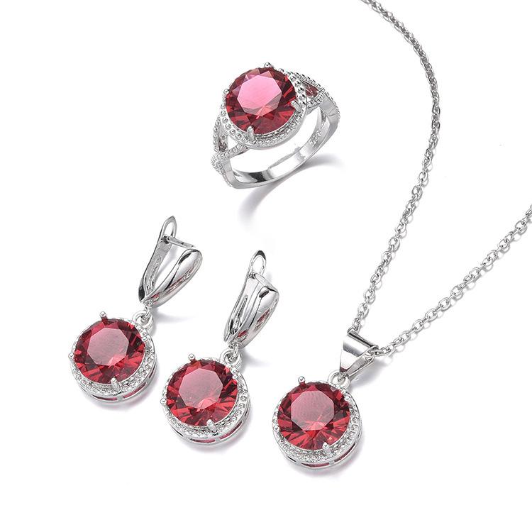 Комплект украшений Женский циркон ожерелье серьги кольцо из трех частей простой круглый комплект