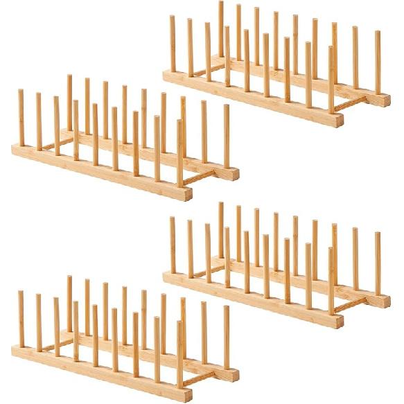 Bamboo Dish Dying Rack - Pot Lid Plate Organizer Holder for Cabinet - Cutting Board Organizer-Plate Rack for Dish, Pot Lid, Bowl, Cup, Cutting Board