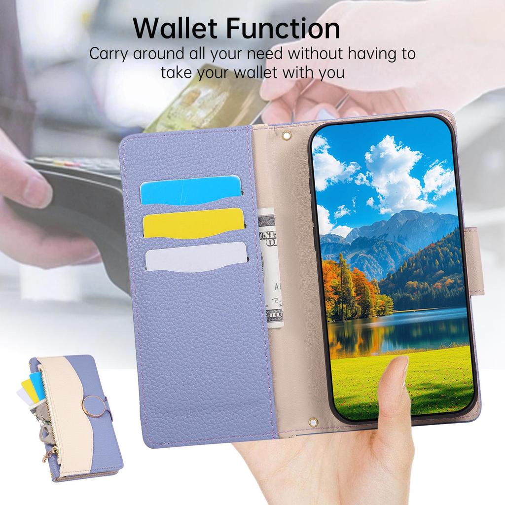 Кошелек-чехол iPhone 17 Color Block: Кожаный чехол с защитой от падений, ремешком и слотами для карт