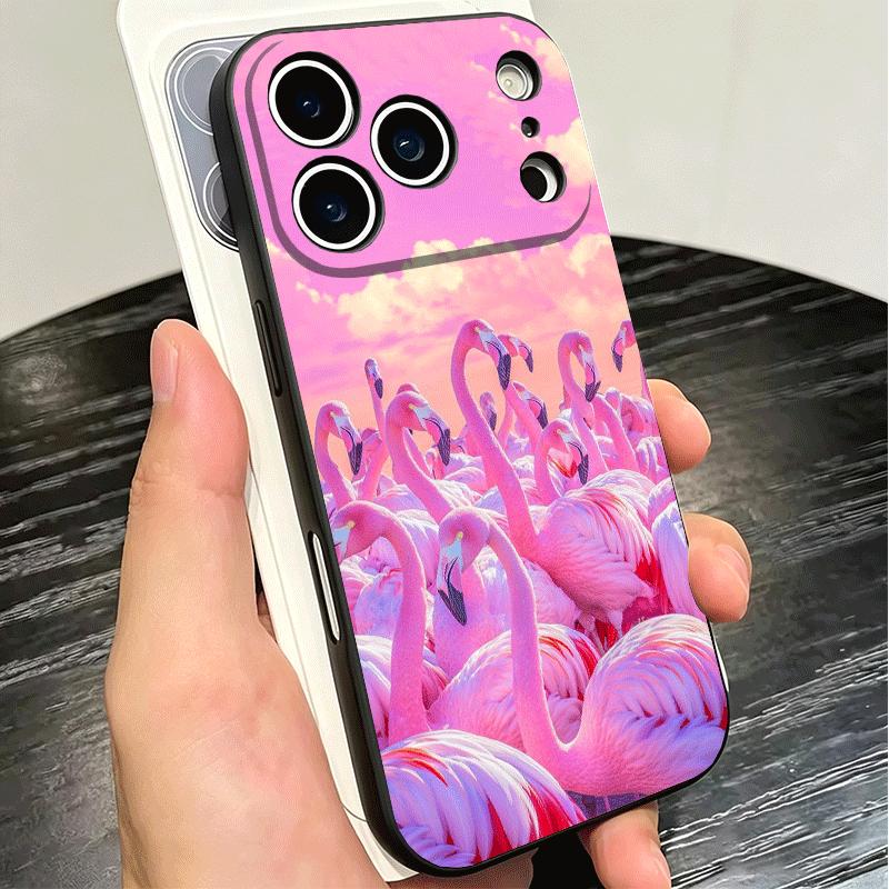 Розово-красный Мечтательный Фламинго Мягкий Чехол для Телефона для iPhone 16 16E 17 Air 15 Pro Max 14 Plus 13 Mini 11 12 7 Черная Задняя Крышка