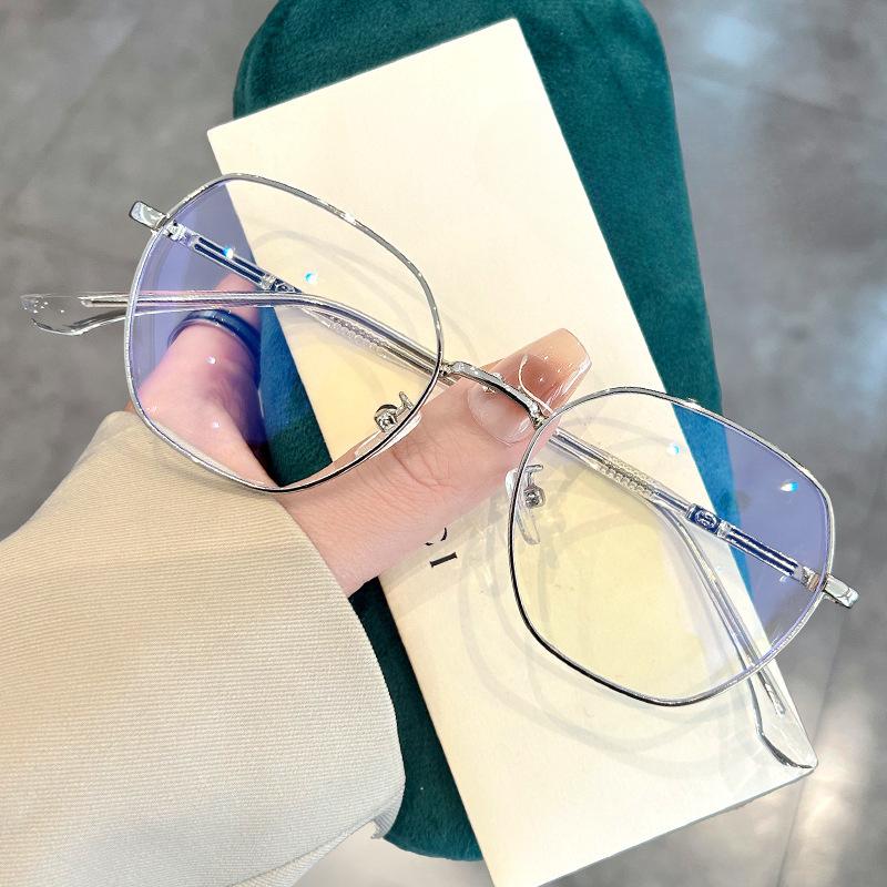 Metal Polygonal Glasses Frame Female Plain Anti-blue Flat Mirror Online Celebrity Myopia Glasses with The Same Paragraph