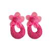 Sweet Mesh Flower Earrings U-shaped Beach Drop Earrings Straw Weave Earrings  Girls Gift