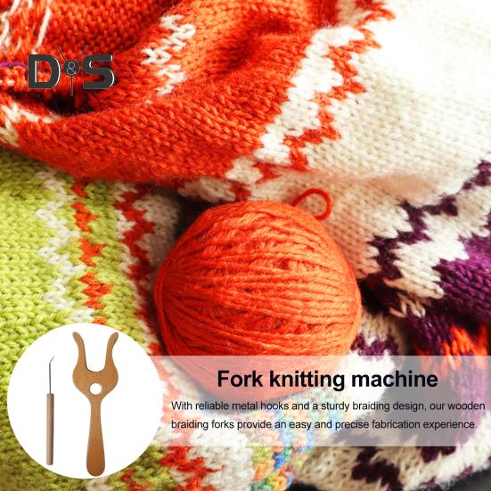 Деревянная вилка для вязания с крючком, ручная резка, вилка для плетения шнура Lucet, инструмент для плетения крючком и изготовления шарфов