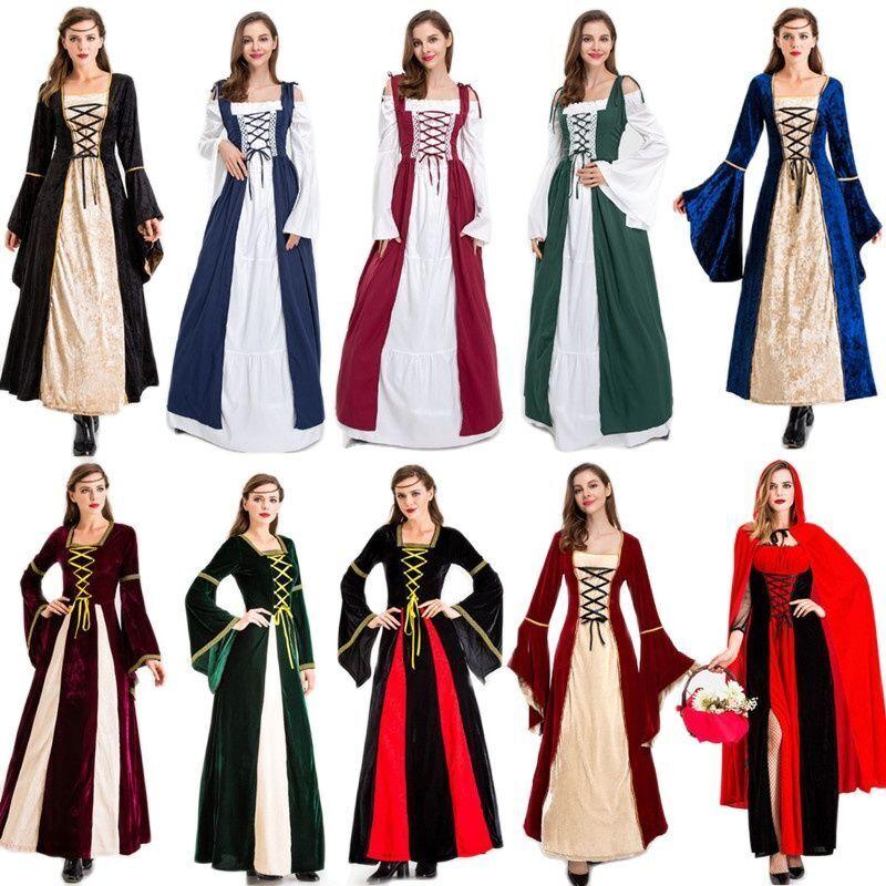 European Medieval Retro Court Princress Cosplay Renaissance Medieval Irish Costume Over Dress Vampire Long Dress