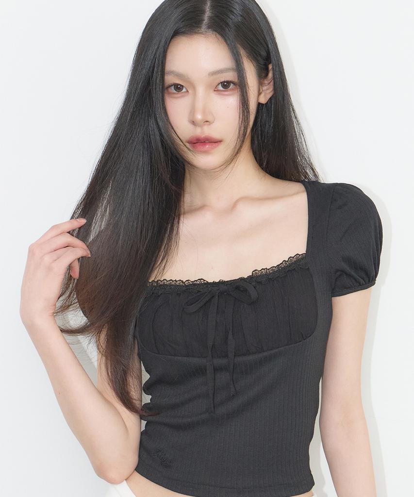 ILLIGO Rosie Lace Square Neck Tee Black