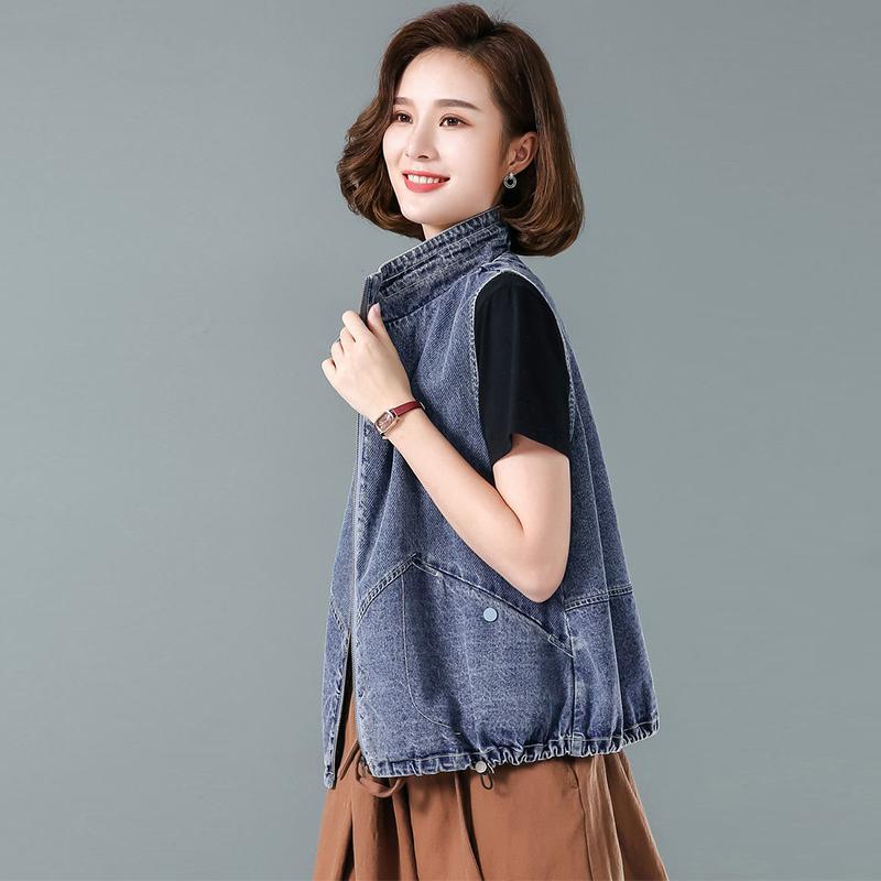 Джинсовый жилет больших размеров без рукавов, весна-лето и осень, женская куртка, жилет, женские топы, ковбойский жилет