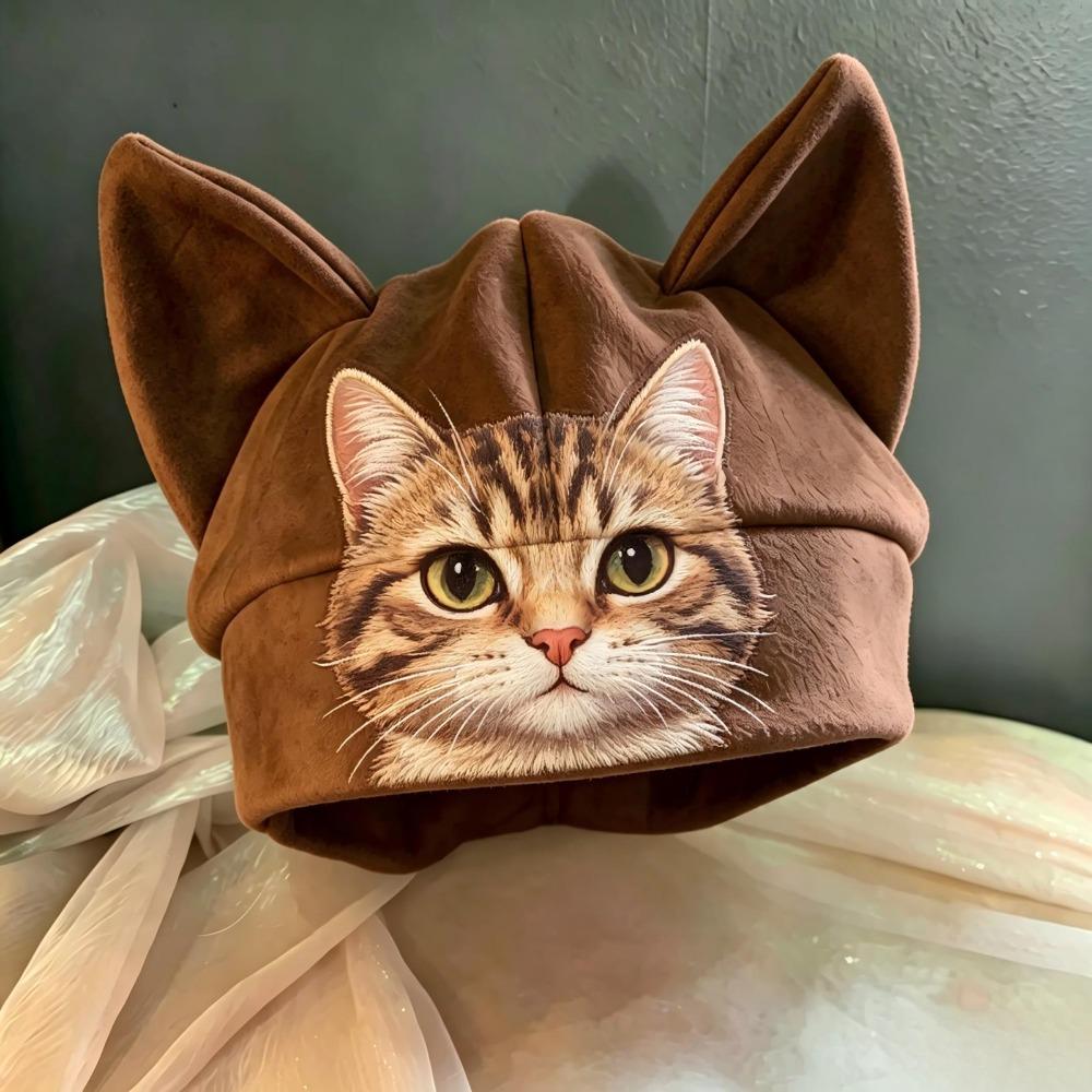 Animal Ear Animal Beanie Hat Cartoon Print Cartoon Beanie New Ear Beanie Hat Daily Outfits